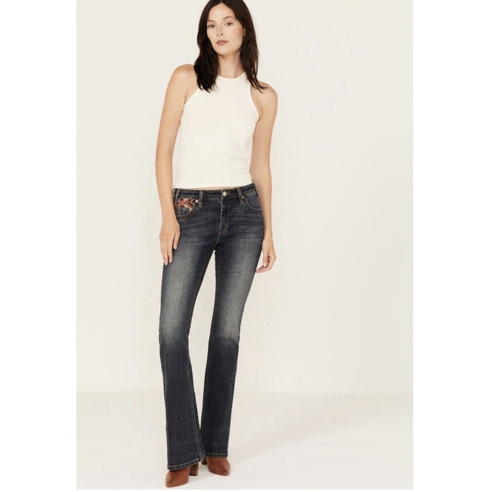 Rock & Roll Denim Hooey Patch‎ High Rise Stretch Baby Flare Jeans Women's 29x32